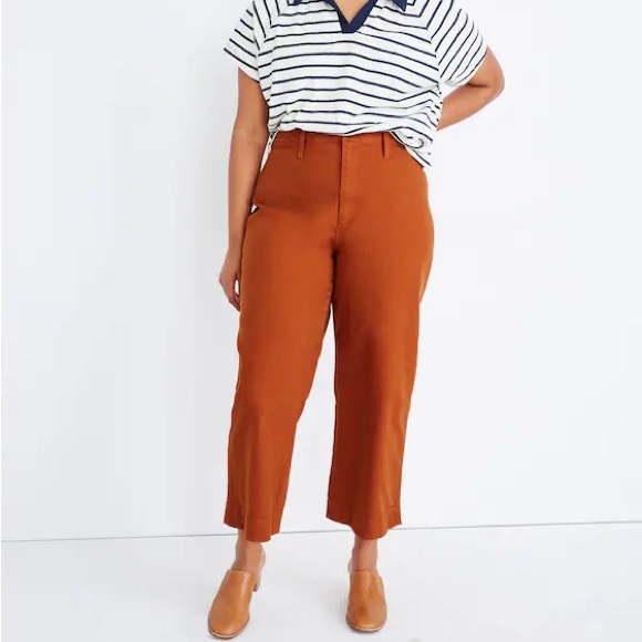 Madewell Curvy Slim Emmet Wide Leg Crop Nutmeg Burnt Orange Pants Size 31 - Picture 2 of 16